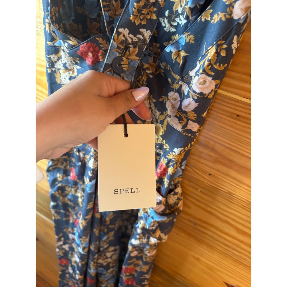 NWT Spell Flora Jumpsuit Mystic Navy Floral Wide Leg Boho Size M Cottagecore - Picture 7 of 11